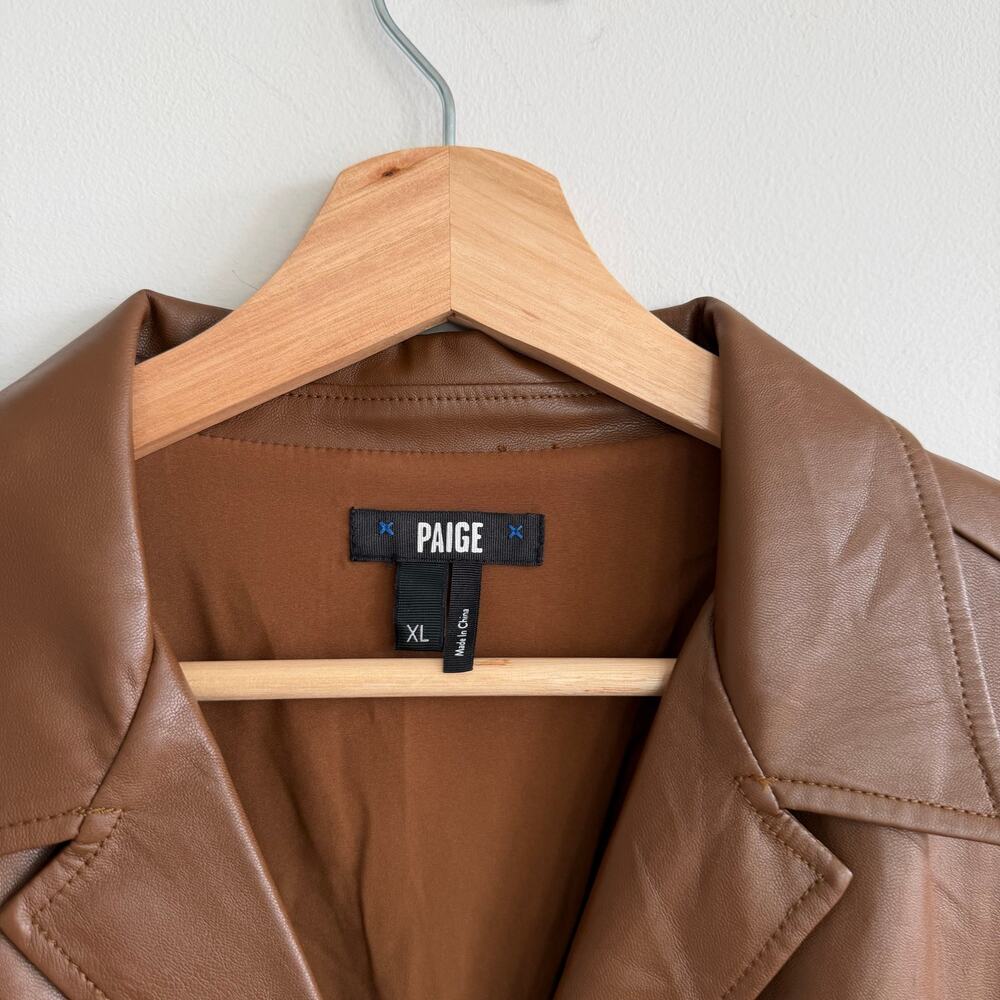 Paige Mayslie Faux Leather Button Front Belted Mini Dress Brown XL - Picture 4 of 11